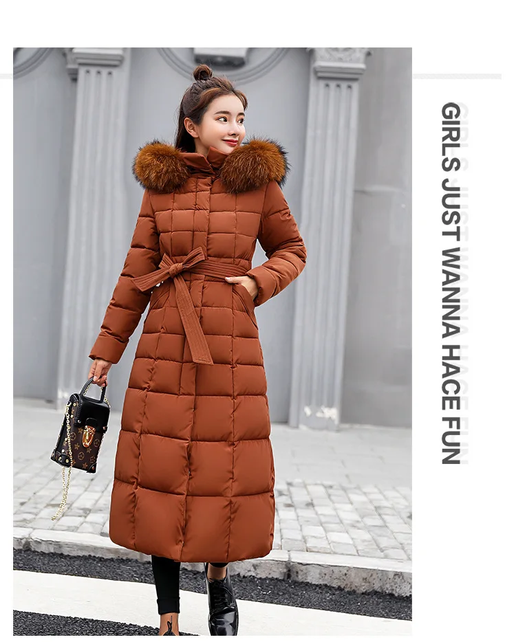 Women Winter Long Cotton Coat 2025 New Women Big Fur Collar Parkas  Korean Loose Belt Slim Jacket Down Cotton Coat Women Outwear