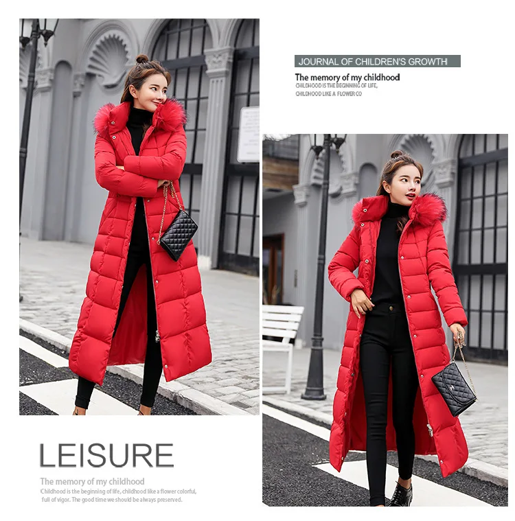 Women Winter Long Cotton Coat 2025 New Women Big Fur Collar Parkas  Korean Loose Belt Slim Jacket Down Cotton Coat Women Outwear