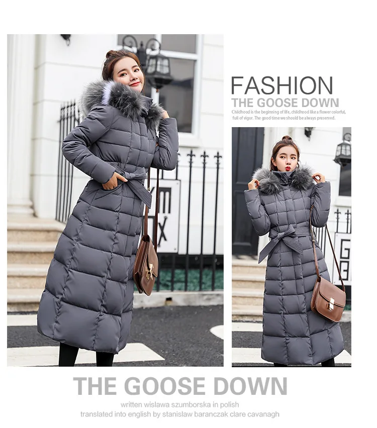 Women Winter Long Cotton Coat 2025 New Women Big Fur Collar Parkas  Korean Loose Belt Slim Jacket Down Cotton Coat Women Outwear