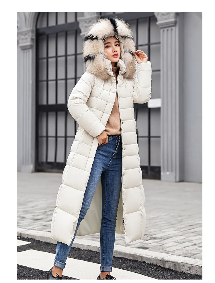 Women Winter Long Cotton Coat 2025 New Women Big Fur Collar Parkas  Korean Loose Belt Slim Jacket Down Cotton Coat Women Outwear
