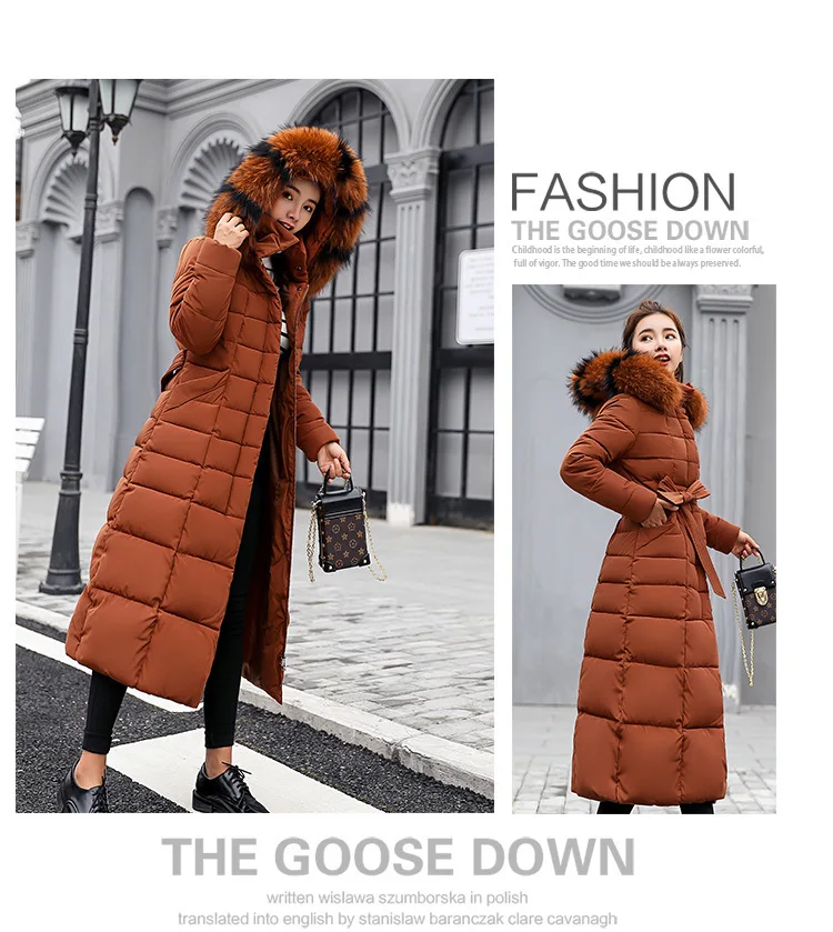 Women Winter Long Cotton Coat 2025 New Women Big Fur Collar Parkas  Korean Loose Belt Slim Jacket Down Cotton Coat Women Outwear