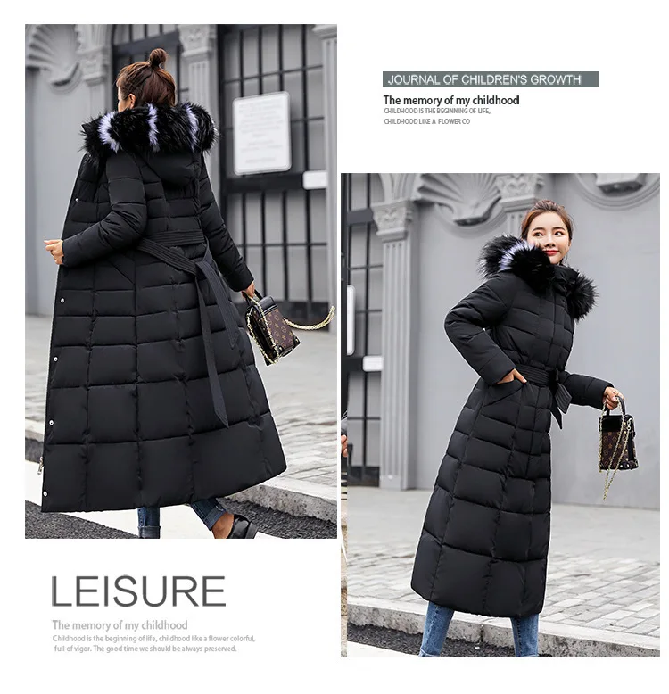 Women Winter Long Cotton Coat 2025 New Women Big Fur Collar Parkas  Korean Loose Belt Slim Jacket Down Cotton Coat Women Outwear