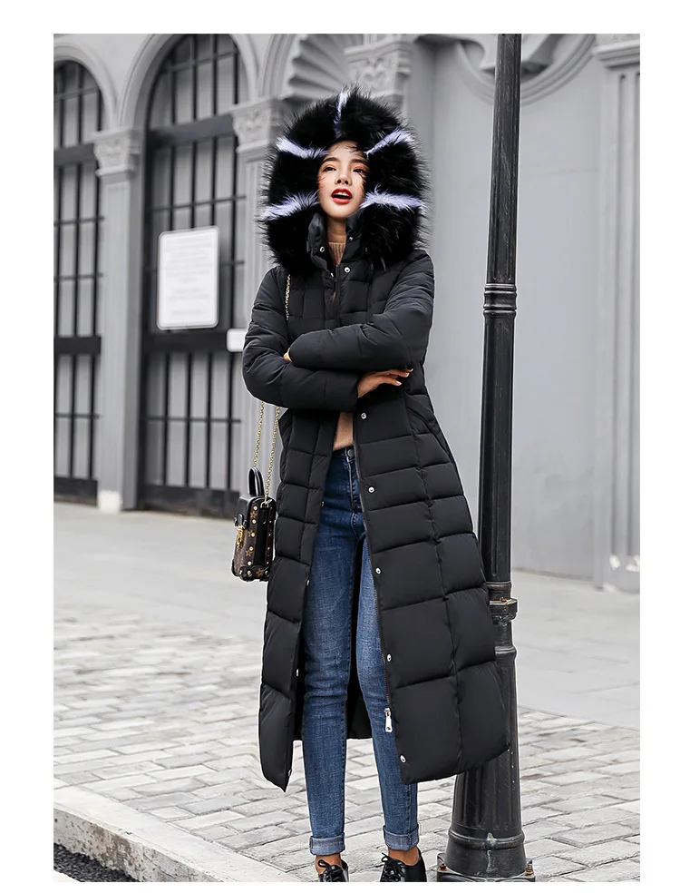Women Winter Long Cotton Coat 2025 New Women Big Fur Collar Parkas  Korean Loose Belt Slim Jacket Down Cotton Coat Women Outwear