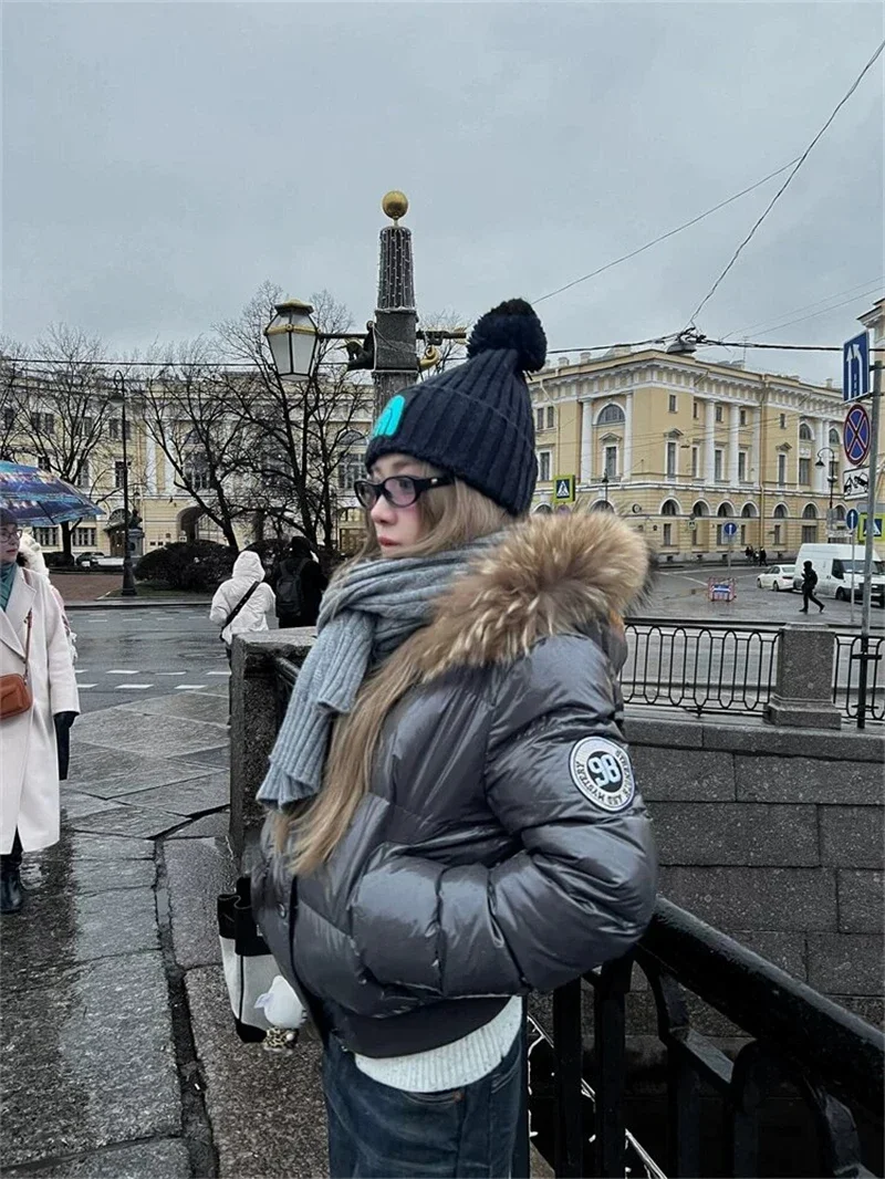 Russian Winter Warm Faux Fur Hooded Quilted Puffer Jacket Women Y2K Retro Padded Short Coat Casual Parka Glossy Outerwear куртка