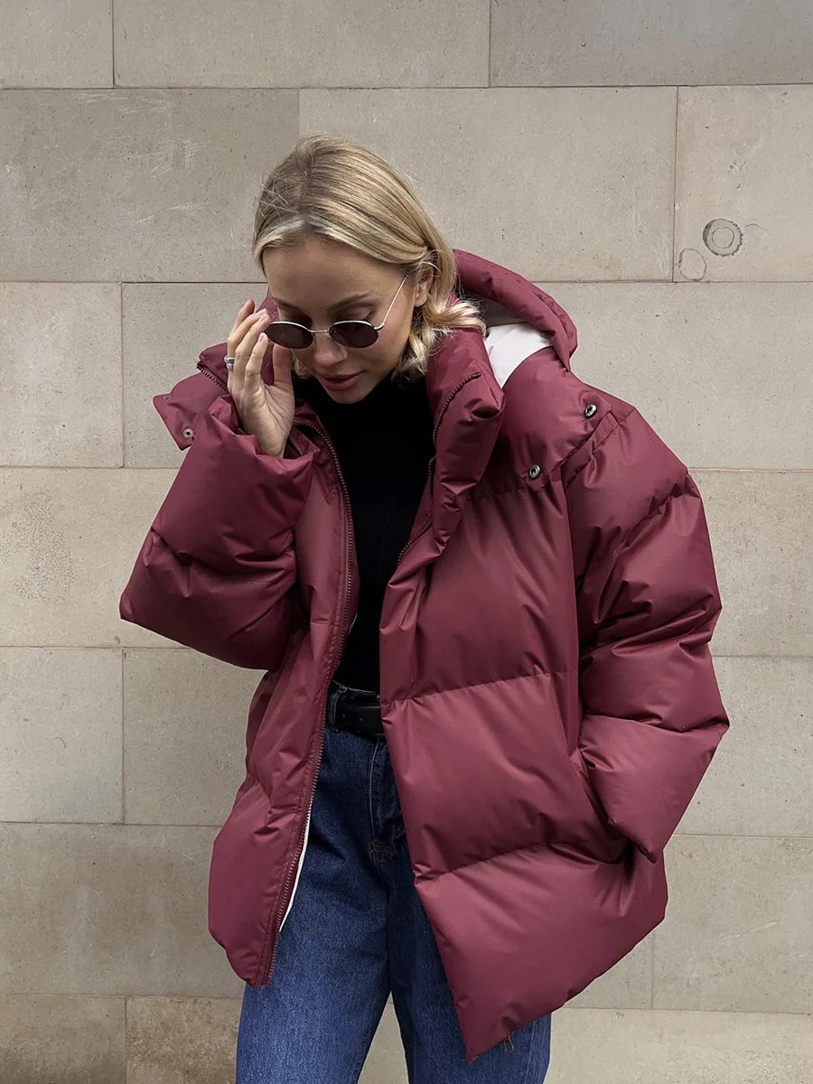 Women Winter Cotton Coat 2025 New Women Loose Cotton Padded Jacket Solid Hooded Parkas Coat Female Puffer Coat Winter Outwear