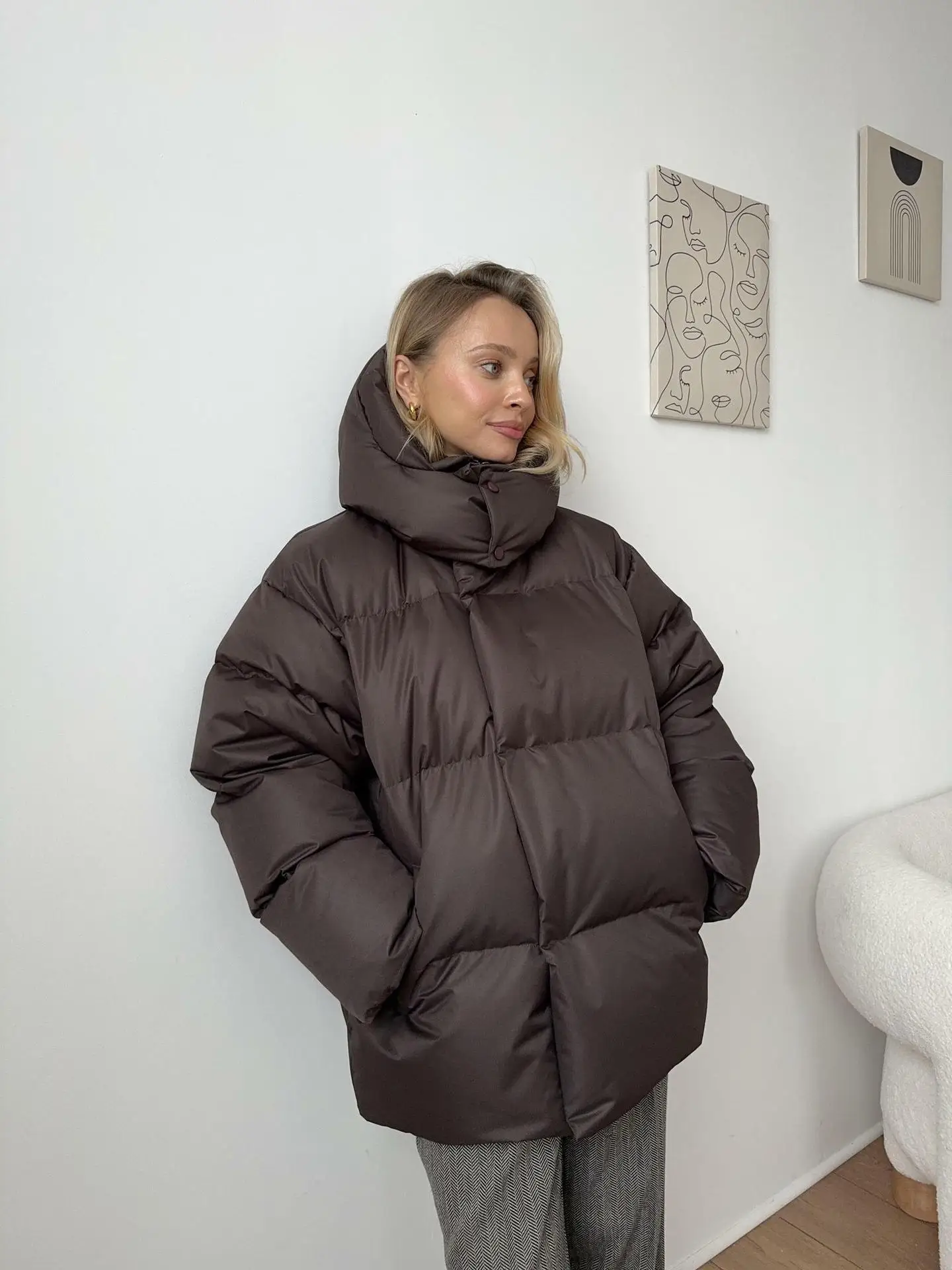 Women Winter Cotton Coat 2025 New Women Loose Cotton Padded Jacket Solid Hooded Parkas Coat Female Puffer Coat Winter Outwear