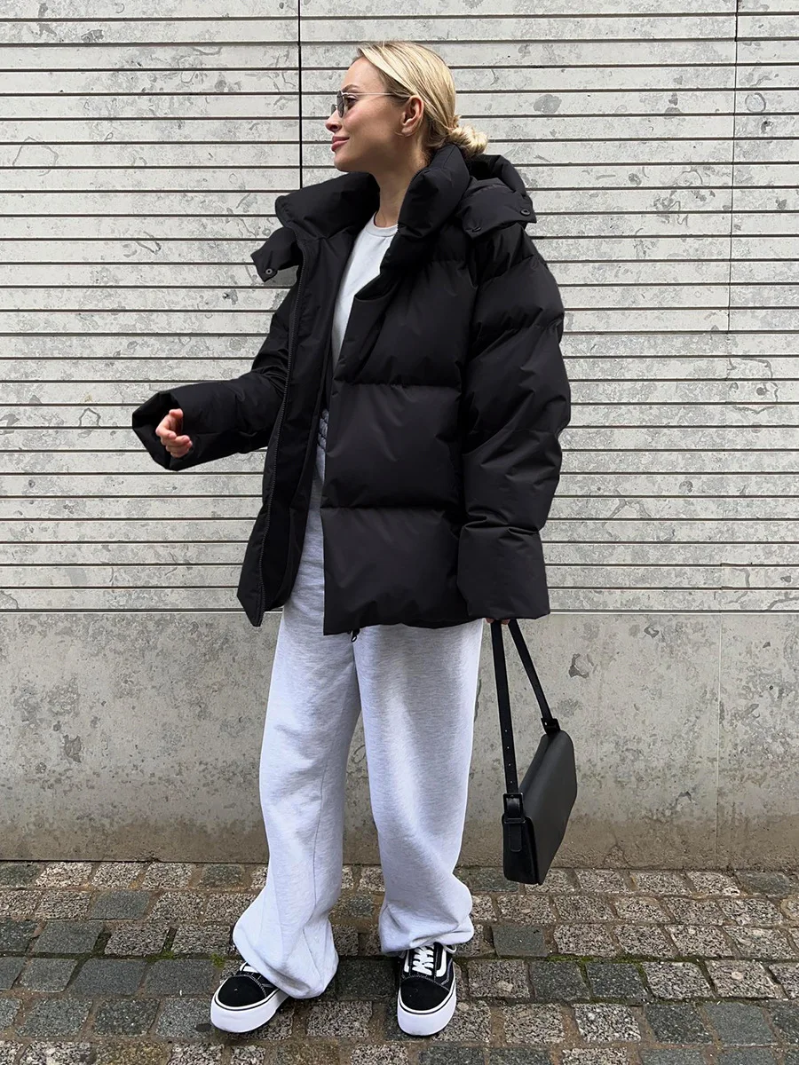 Women Winter Cotton Coat 2025 New Women Loose Cotton Padded Jacket Solid Hooded Parkas Coat Female Puffer Coat Winter Outwear