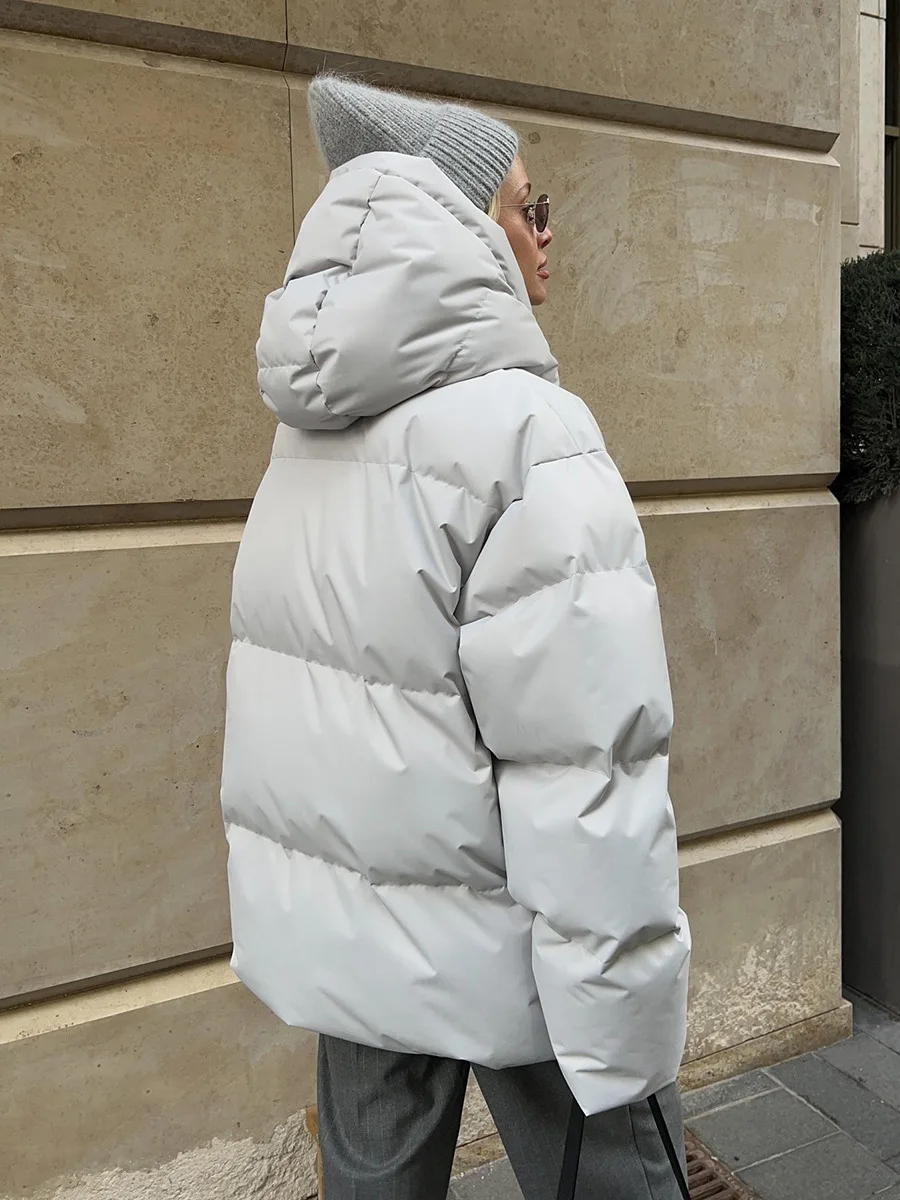 Women Winter Cotton Coat 2025 New Women Loose Cotton Padded Jacket Solid Hooded Parkas Coat Female Puffer Coat Winter Outwear