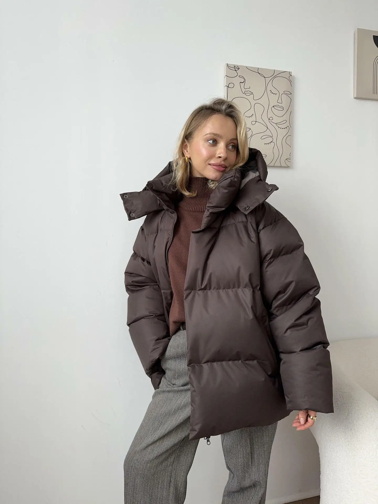 Women Winter Cotton Coat 2025 New Women Loose Cotton Padded Jacket Solid Hooded Parkas Coat Female Puffer Coat Winter Outwear