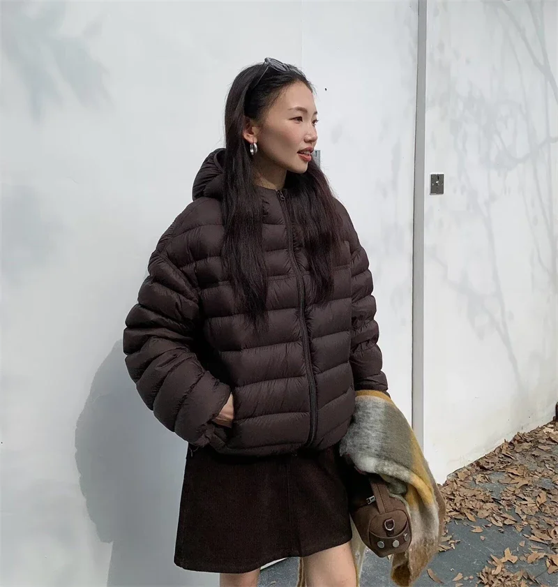 Fashion Fall Lightweight Hooded Puffer Jacket Russian Winter Women Zip Up Solid Warm Cotton Padded Outerwear Quilted Coat Куртка