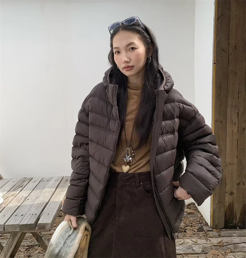 Fashion Fall Lightweight Hooded Puffer Jacket Russian Winter Women Zip Up Solid Warm Cotton Padded Outerwear Quilted Coat Куртка