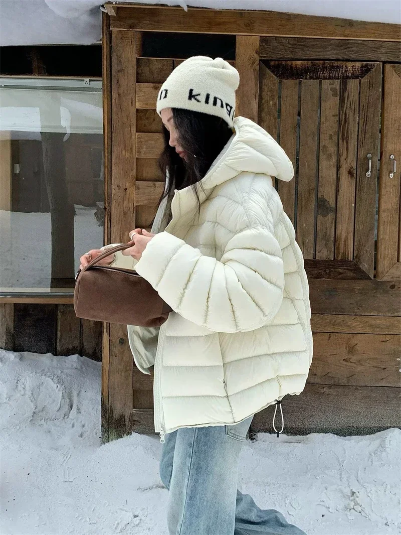 Fashion Fall Lightweight Hooded Puffer Jacket Russian Winter Women Zip Up Solid Warm Cotton Padded Outerwear Quilted Coat Куртка