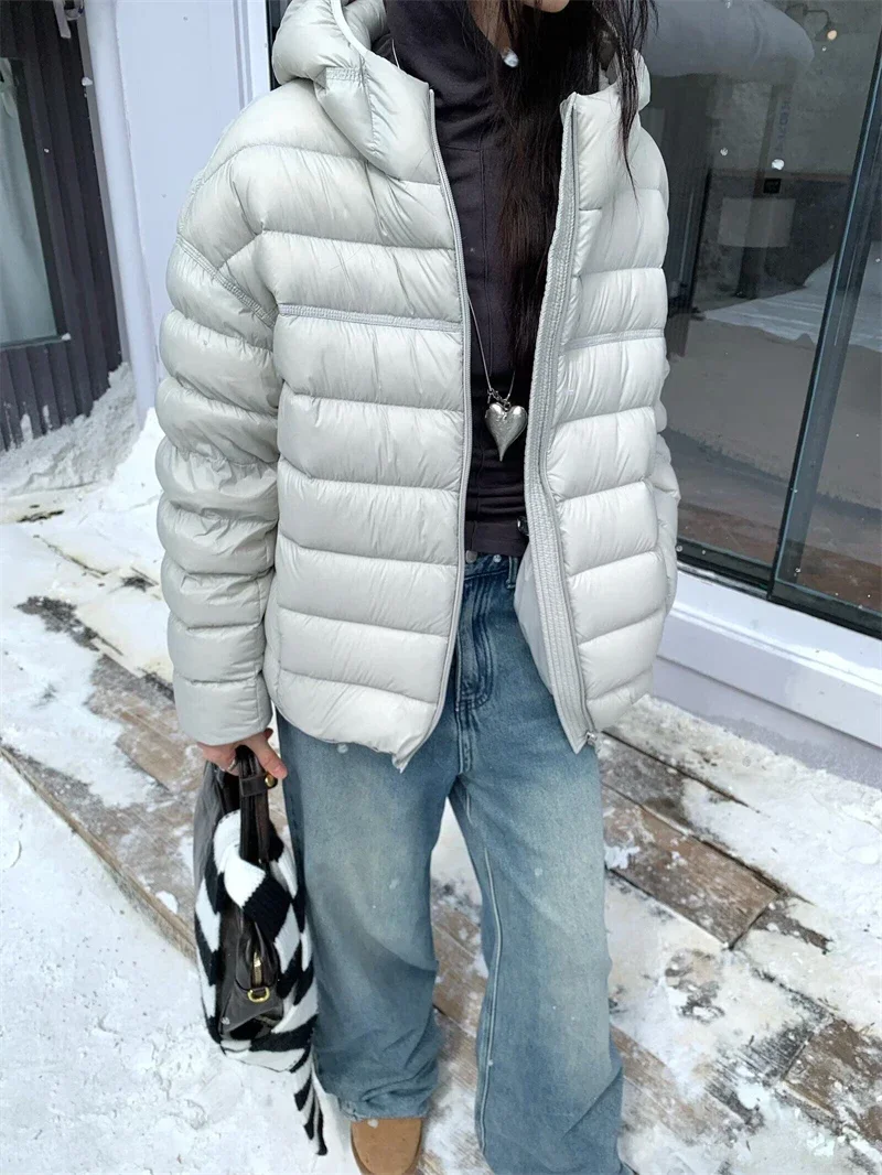 Fashion Fall Lightweight Hooded Puffer Jacket Russian Winter Women Zip Up Solid Warm Cotton Padded Outerwear Quilted Coat Куртка