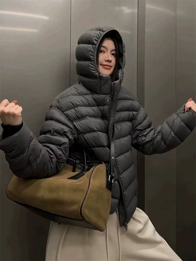 Fashion Fall Lightweight Hooded Puffer Jacket Russian Winter Women Zip Up Solid Warm Cotton Padded Outerwear Quilted Coat Куртка