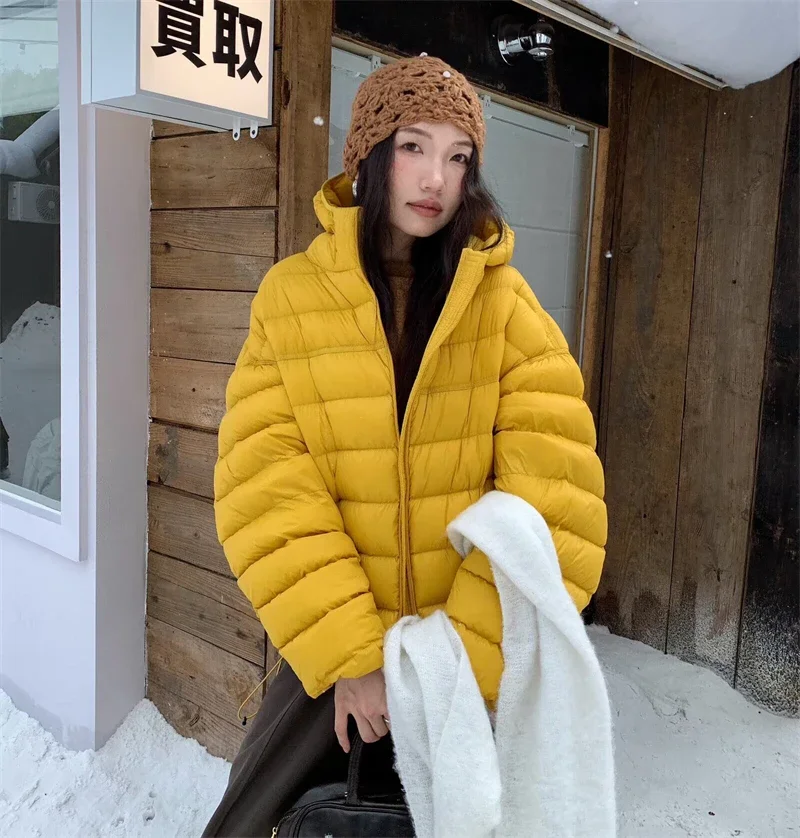Fashion Fall Lightweight Hooded Puffer Jacket Russian Winter Women Zip Up Solid Warm Cotton Padded Outerwear Quilted Coat Куртка