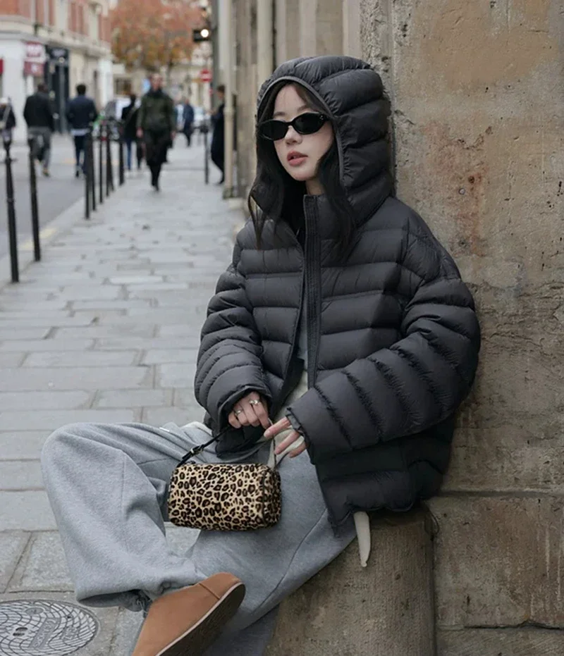 Fashion Fall Lightweight Hooded Puffer Jacket Russian Winter Women Zip Up Solid Warm Cotton Padded Outerwear Quilted Coat Куртка
