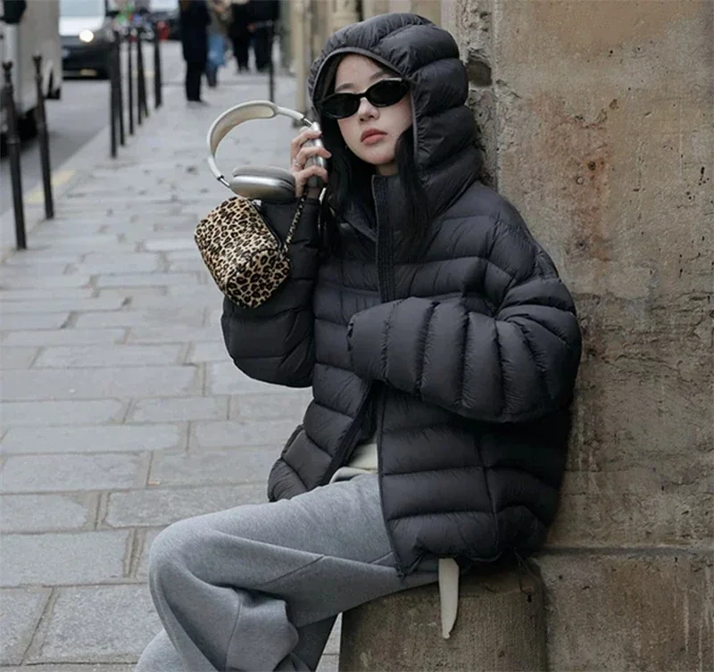 Fashion Fall Lightweight Hooded Puffer Jacket Russian Winter Women Zip Up Solid Warm Cotton Padded Outerwear Quilted Coat Куртка