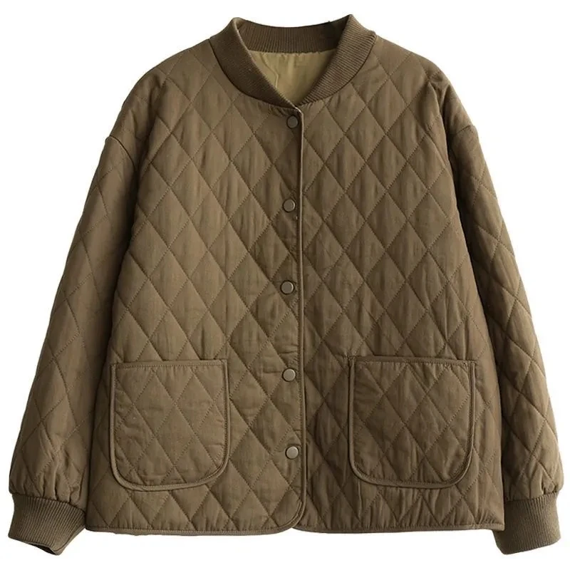 Spring New Women Clothing Fashion Long Sleeve Pockets Slim Fit Thin Quilted Jacket Light weight Short Jacket Women Cotton Jacket