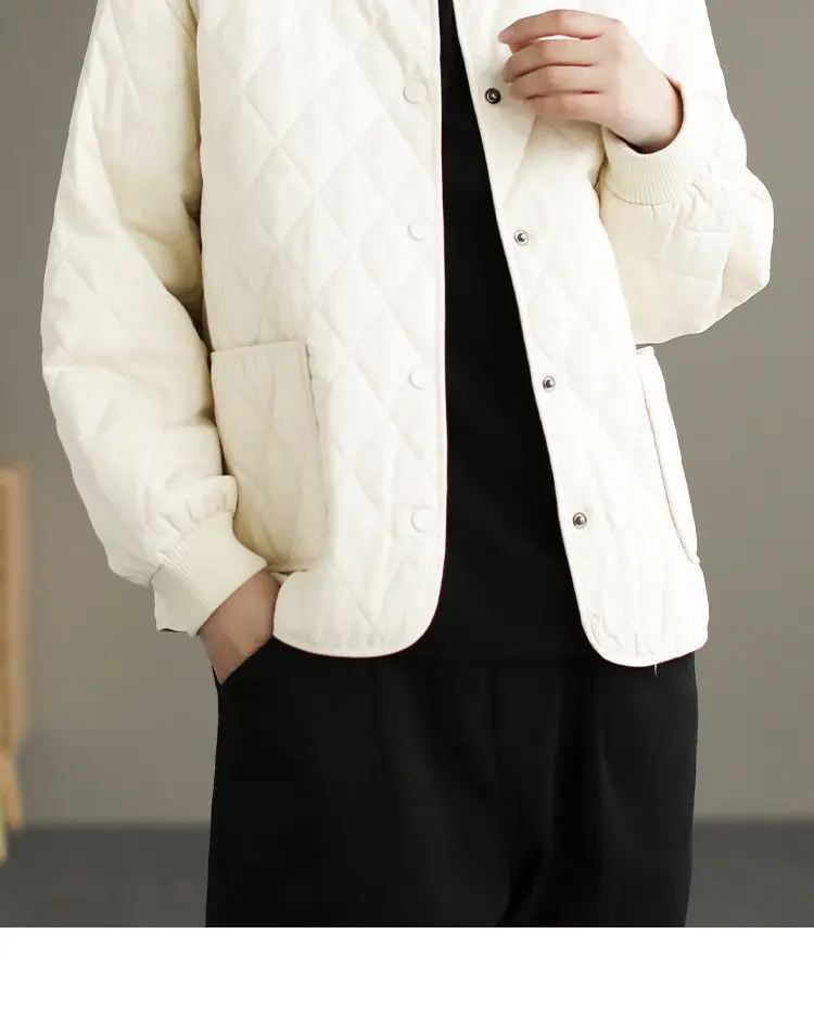 Spring New Women Clothing Fashion Long Sleeve Pockets Slim Fit Thin Quilted Jacket Light weight Short Jacket Women Cotton Jacket