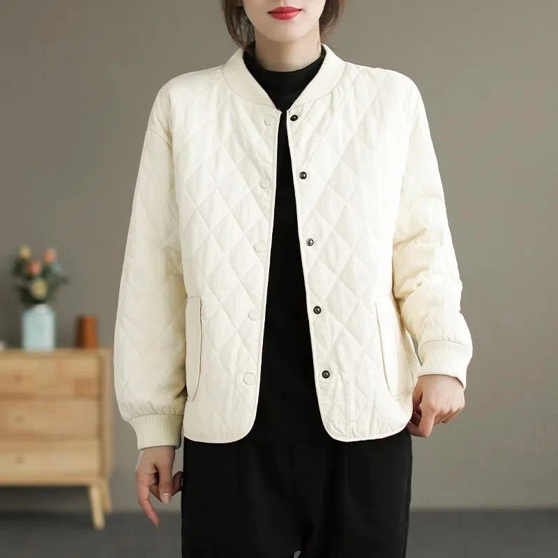Spring New Women Clothing Fashion Long Sleeve Pockets Slim Fit Thin Quilted Jacket Light weight Short Jacket Women Cotton Jacket
