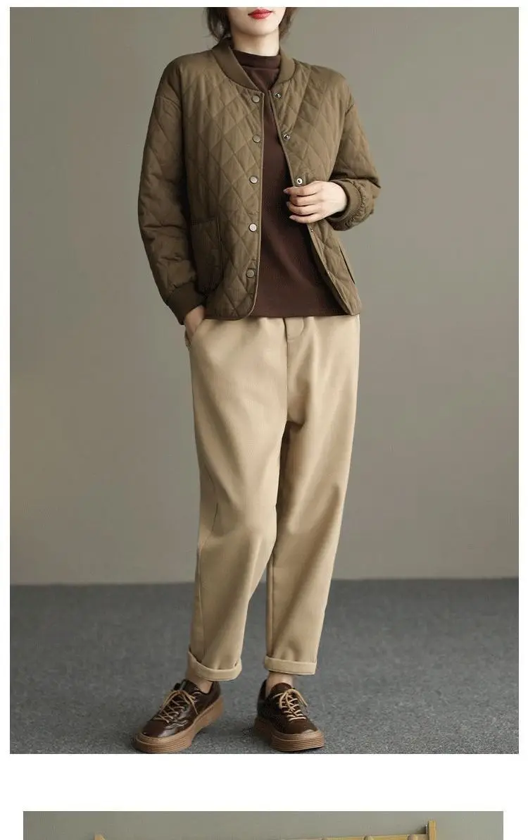 Spring New Women Clothing Fashion Long Sleeve Pockets Slim Fit Thin Quilted Jacket Light weight Short Jacket Women Cotton Jacket