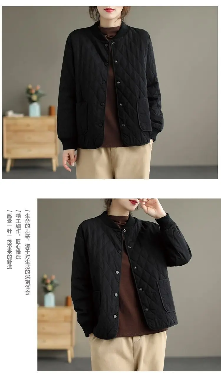 Spring New Women Clothing Fashion Long Sleeve Pockets Slim Fit Thin Quilted Jacket Light weight Short Jacket Women Cotton Jacket