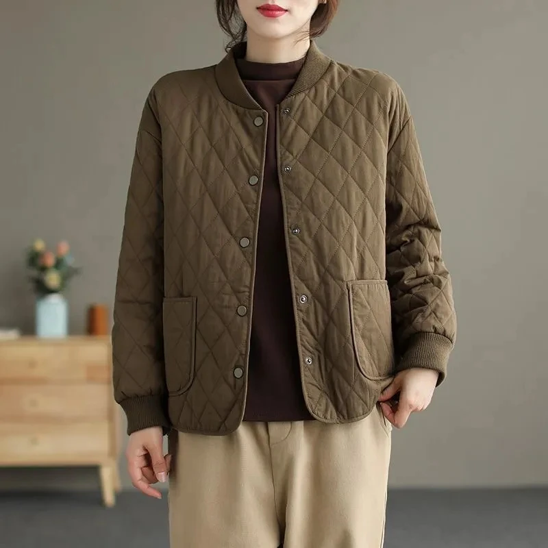 Spring New Women Clothing Fashion Long Sleeve Pockets Slim Fit Thin Quilted Jacket Light weight Short Jacket Women Cotton Jacket