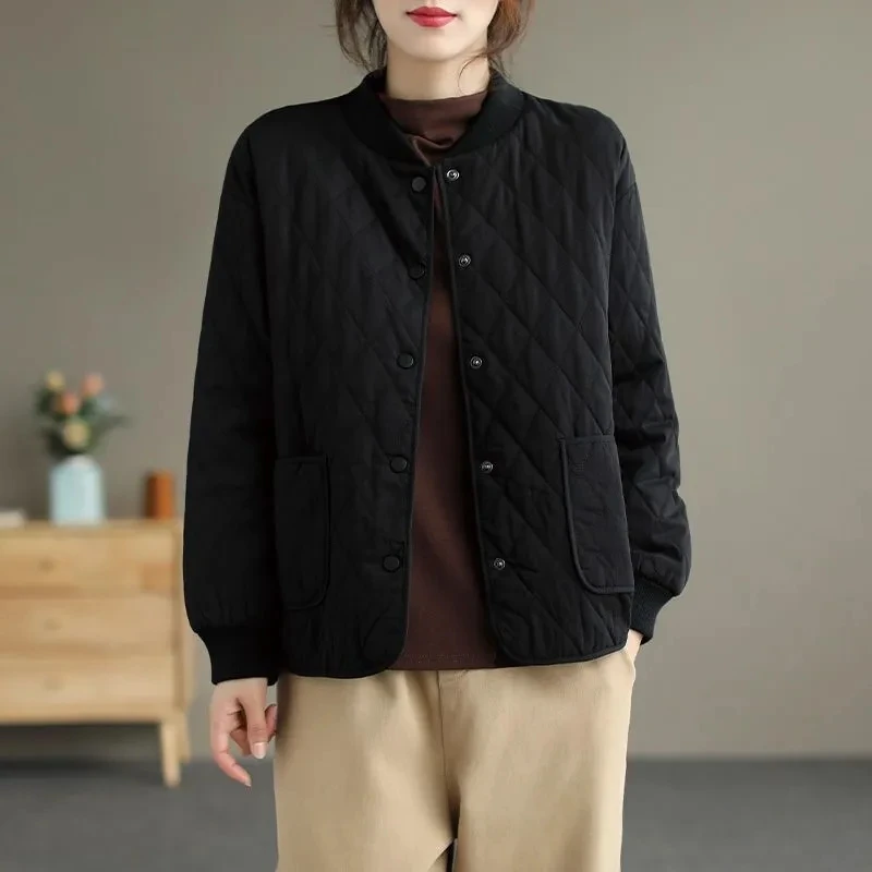 Spring New Women Clothing Fashion Long Sleeve Pockets Slim Fit Thin Quilted Jacket Light weight Short Jacket Women Cotton Jacket