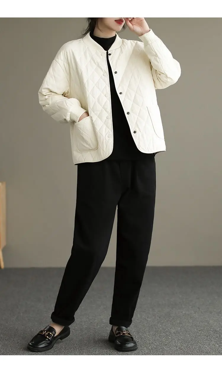 Spring New Women Clothing Fashion Long Sleeve Pockets Slim Fit Thin Quilted Jacket Light weight Short Jacket Women Cotton Jacket