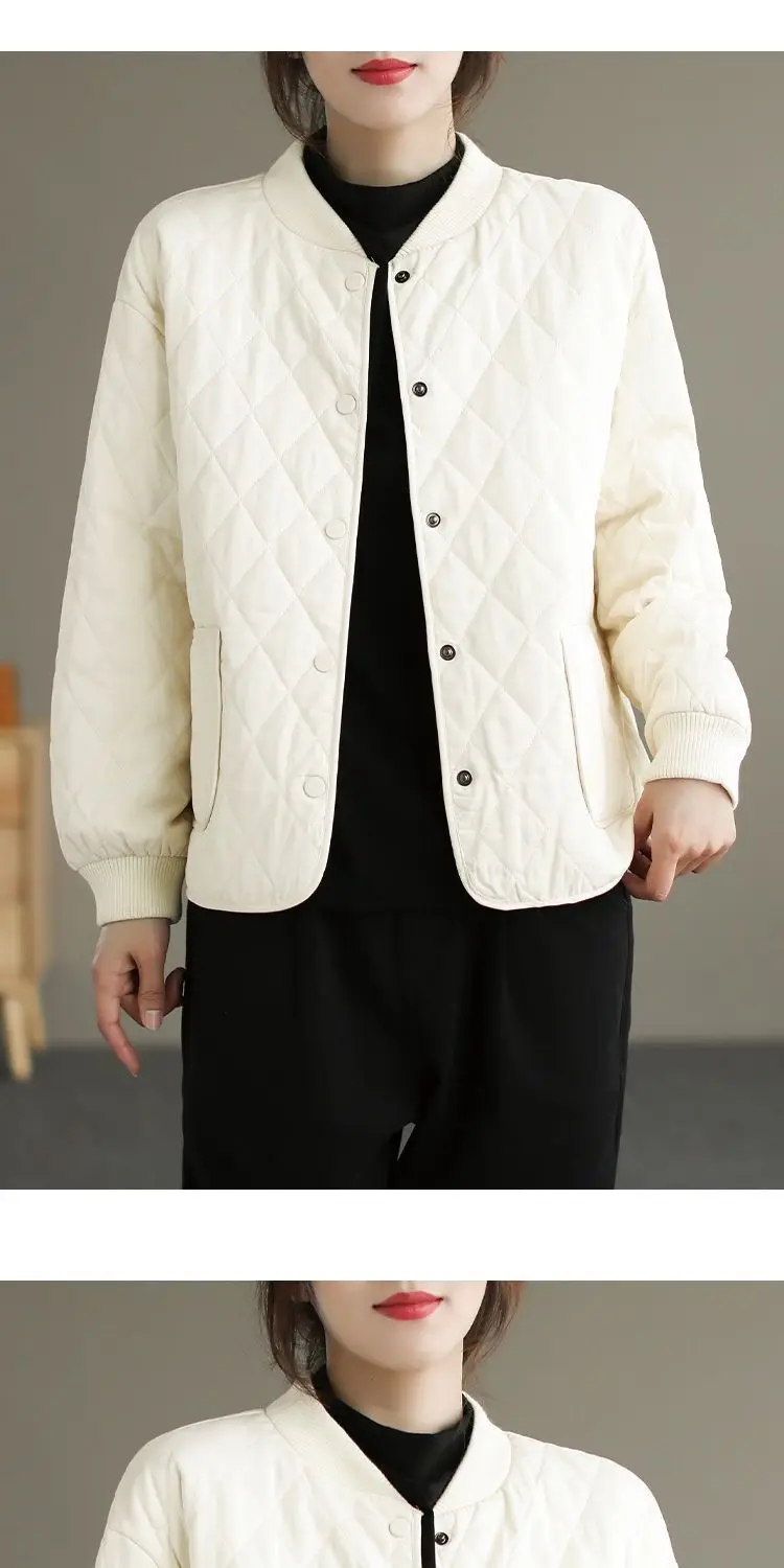Spring New Women Clothing Fashion Long Sleeve Pockets Slim Fit Thin Quilted Jacket Light weight Short Jacket Women Cotton Jacket