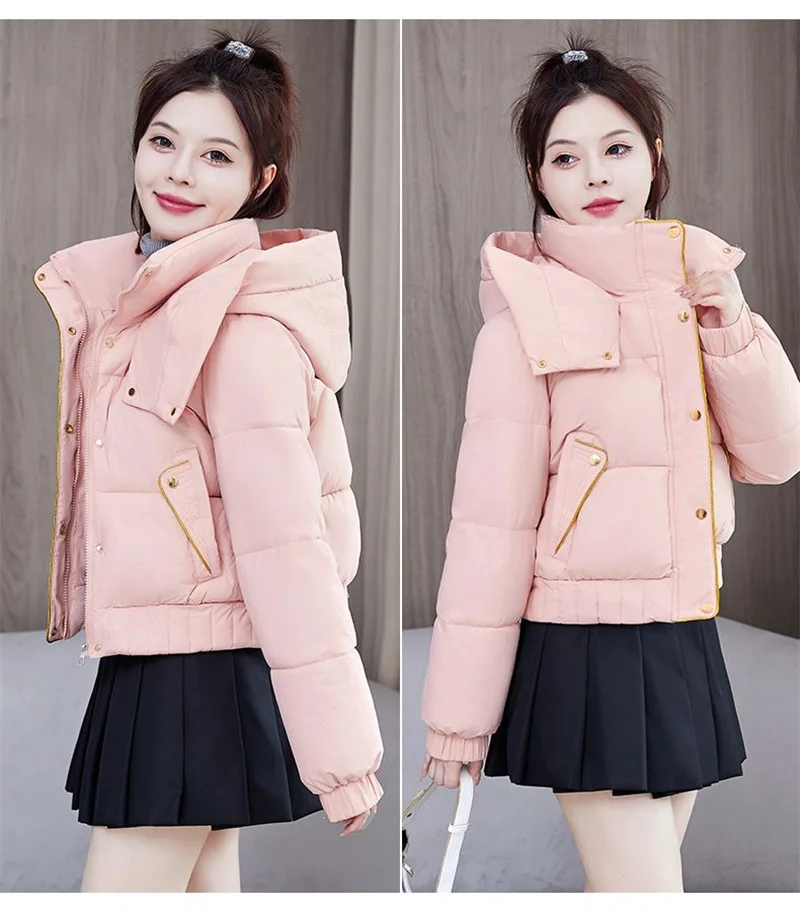 2025 New Winter Korean Hooded Bread Jacket Women Parkas Casual Thicke Warm Down Cotton Padded Short Jacket Female Outerwear