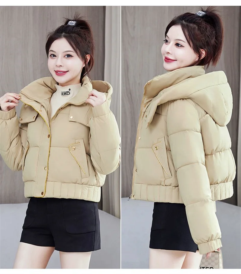 2025 New Winter Korean Hooded Bread Jacket Women Parkas Casual Thicke Warm Down Cotton Padded Short Jacket Female Outerwear