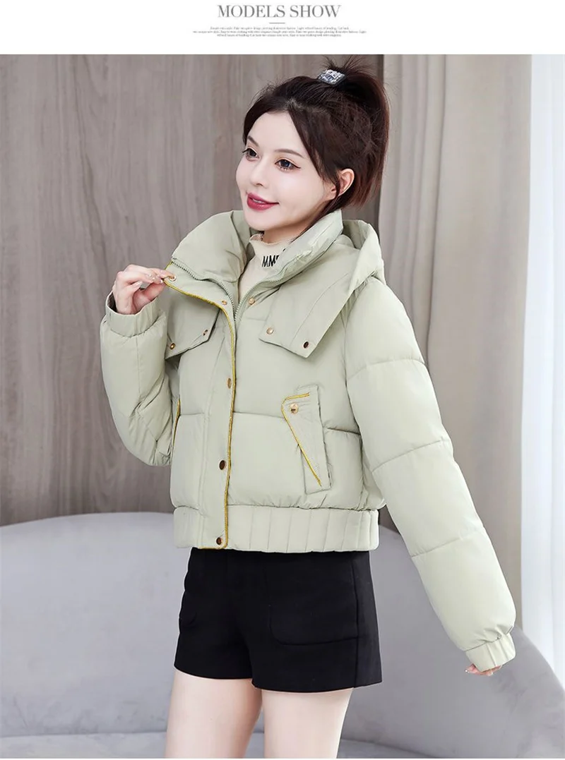 2025 New Winter Korean Hooded Bread Jacket Women Parkas Casual Thicke Warm Down Cotton Padded Short Jacket Female Outerwear