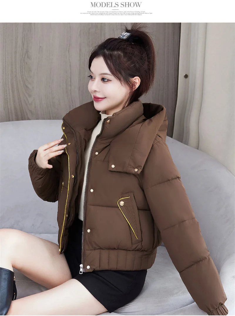 2025 New Winter Korean Hooded Bread Jacket Women Parkas Casual Thicke Warm Down Cotton Padded Short Jacket Female Outerwear