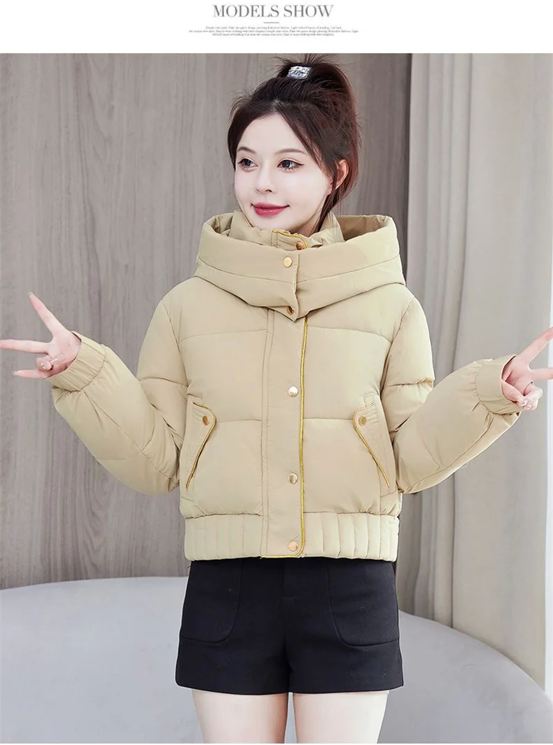 2025 New Winter Korean Hooded Bread Jacket Women Parkas Casual Thicke Warm Down Cotton Padded Short Jacket Female Outerwear