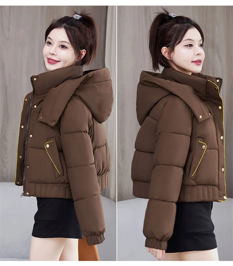 2025 New Winter Korean Hooded Bread Jacket Women Parkas Casual Thicke Warm Down Cotton Padded Short Jacket Female Outerwear