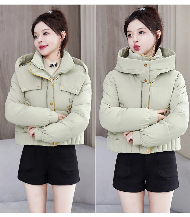 2025 New Winter Korean Hooded Bread Jacket Women Parkas Casual Thicke Warm Down Cotton Padded Short Jacket Female Outerwear