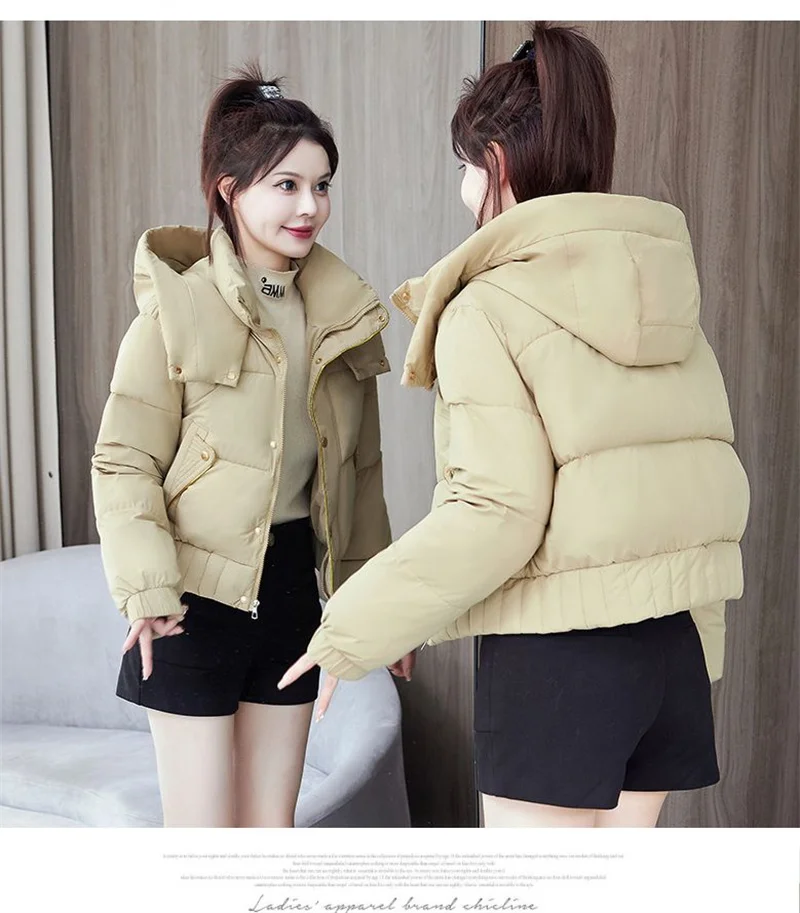 2025 New Winter Korean Hooded Bread Jacket Women Parkas Casual Thicke Warm Down Cotton Padded Short Jacket Female Outerwear