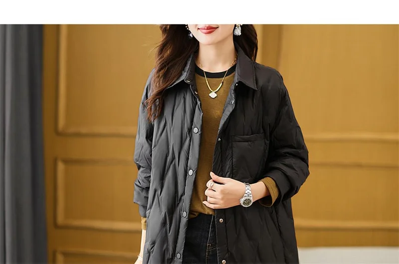 2025 Autumn Women Black Thin Cotton Quilted Coats Female Casual Lapel Jacket Female Spring Outerwear Red Button Padden Shirt Top