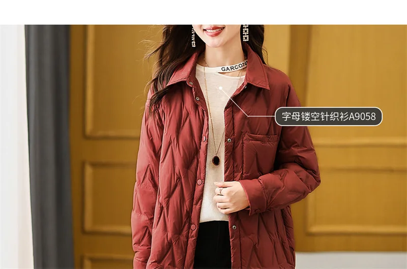2025 Autumn Women Black Thin Cotton Quilted Coats Female Casual Lapel Jacket Female Spring Outerwear Red Button Padden Shirt Top