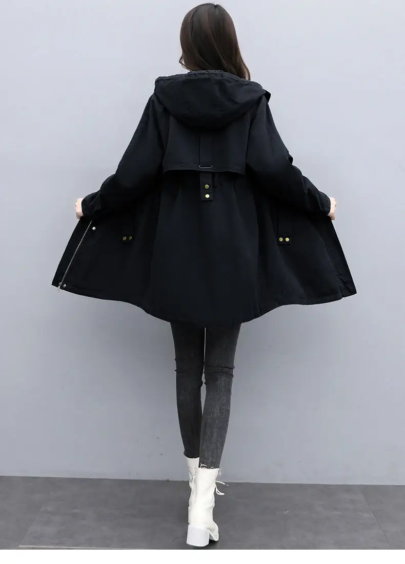 Medium long Hooded Waist cinching Parker Women's 2026 Autumn Winter New Thicken Warm Cotton Jackets Female Velvet Casual Coats