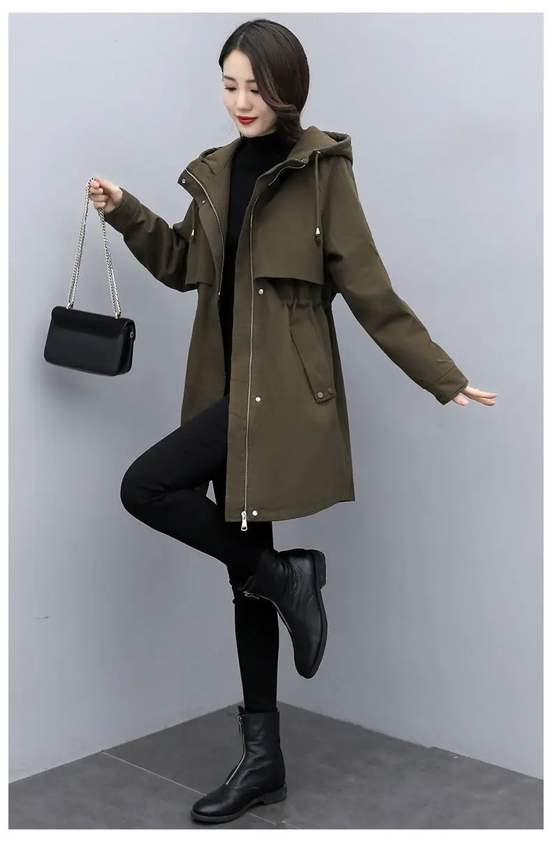 Medium long Hooded Waist cinching Parker Women's 2026 Autumn Winter New Thicken Warm Cotton Jackets Female Velvet Casual Coats