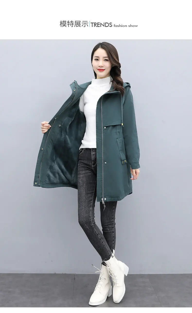 Medium long Hooded Waist cinching Parker Women's 2026 Autumn Winter New Thicken Warm Cotton Jackets Female Velvet Casual Coats