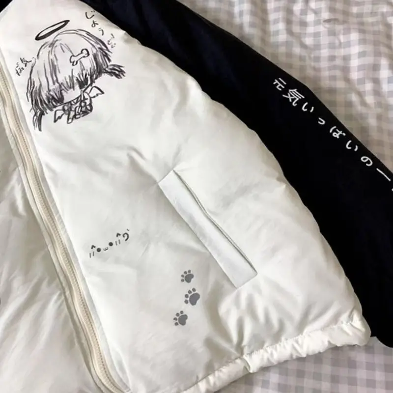 Japanese Kawaii Zipper Coat Casual Women Long Sleeve Cartoon Print Sweet Style Clothing Cute Harajuku Subculture Parkas Autumn