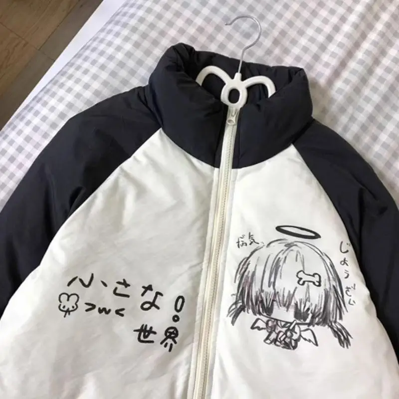 Japanese Kawaii Zipper Coat Casual Women Long Sleeve Cartoon Print Sweet Style Clothing Cute Harajuku Subculture Parkas Autumn