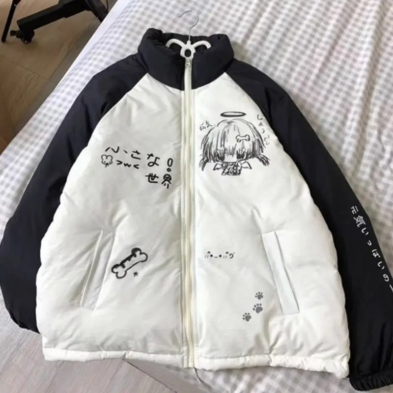 Japanese Kawaii Zipper Coat Casual Women Long Sleeve Cartoon Print Sweet Style Clothing Cute Harajuku Subculture Parkas Autumn