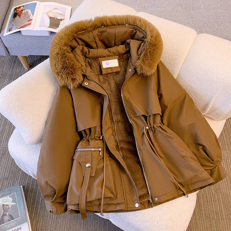 New Women's Cotton-Padded Plush Warm Coat 2024 Autumn Winter Parkas Coat Women's Long Sleeve Zipper Hooded Drawstring Parkas