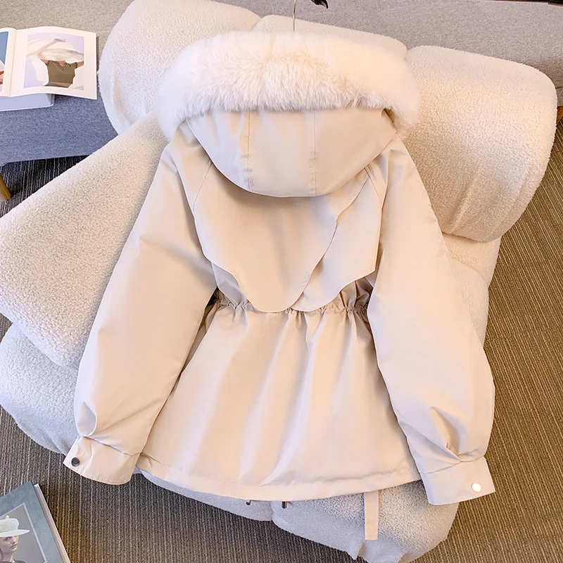 New Women's Cotton-Padded Plush Warm Coat 2024 Autumn Winter Parkas Coat Women's Long Sleeve Zipper Hooded Drawstring Parkas