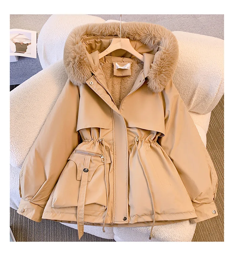 New Women's Cotton-Padded Plush Warm Coat 2024 Autumn Winter Parkas Coat Women's Long Sleeve Zipper Hooded Drawstring Parkas