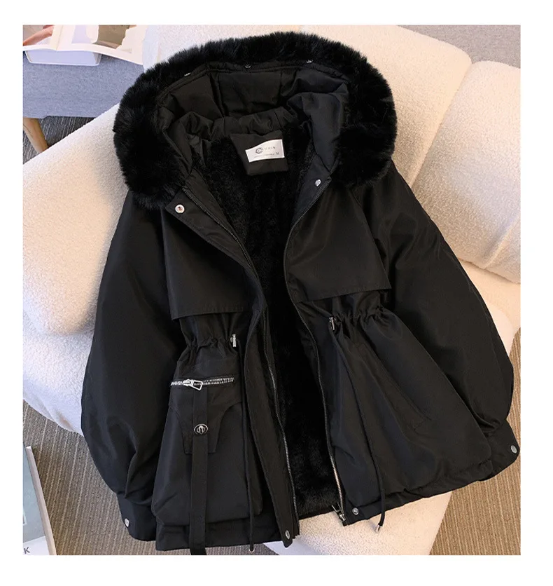 New Women's Cotton-Padded Plush Warm Coat 2024 Autumn Winter Parkas Coat Women's Long Sleeve Zipper Hooded Drawstring Parkas